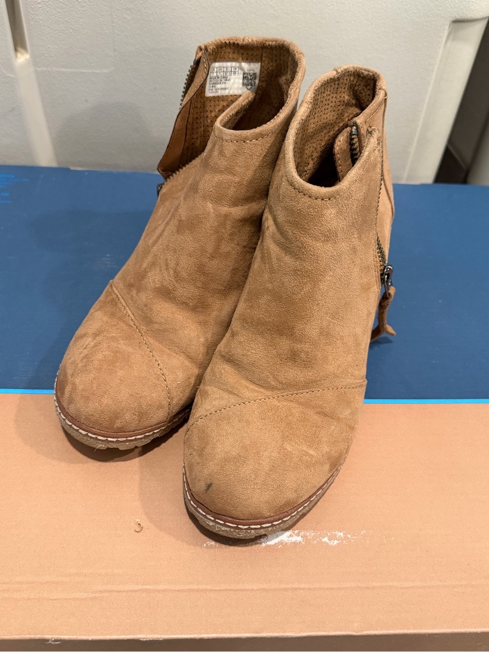 Toms Women's Suede Ankle Booties in Tan with Side Zip